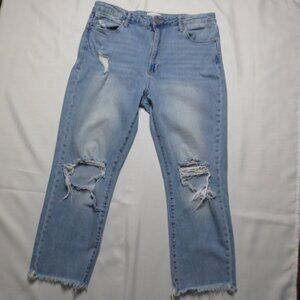 ARTICLES OF SOCIETY womens MID-RISE blue DENIM distressed JEANS frayed SIZE 31